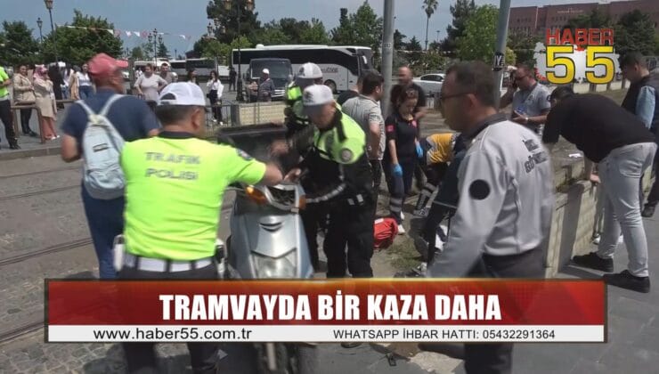 Samsun’da raylardan geçen motosiklete tramvay çarptı