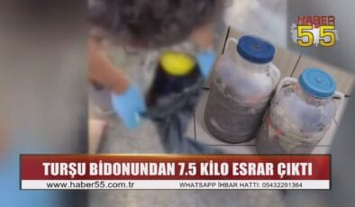 Samsun’da yolcu otobüsünde turşu bidonu içinde 7,5 kilo esrar ele geçirildi