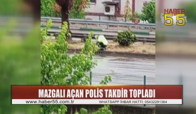 Samsun’da yağış sonrası tıkanan rögarı açan polis, örnek bir davranış sergiledi