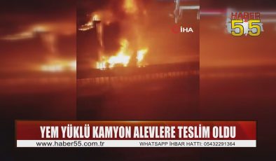 Samsun’da polis yanan kamyonu sulama tankeriyle söndürdü