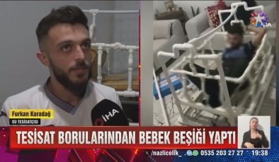 Su tesisatçısı baba çocuğuna borudan beşik yaptı