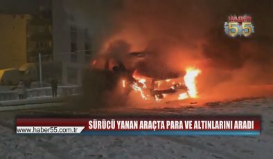 Samsun’da Karlı Rampayı Çıkarken Alev Alan Otomobil Demir Yığınına Döndü