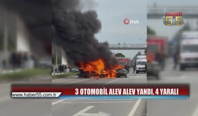 Çarşamba’da 5 araç birbirine girdi: Alev alan 3 otomobil küle döndü
