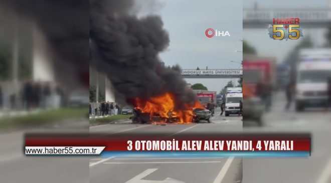 Çarşamba’da 5 araç birbirine girdi: Alev alan 3 otomobil küle döndü